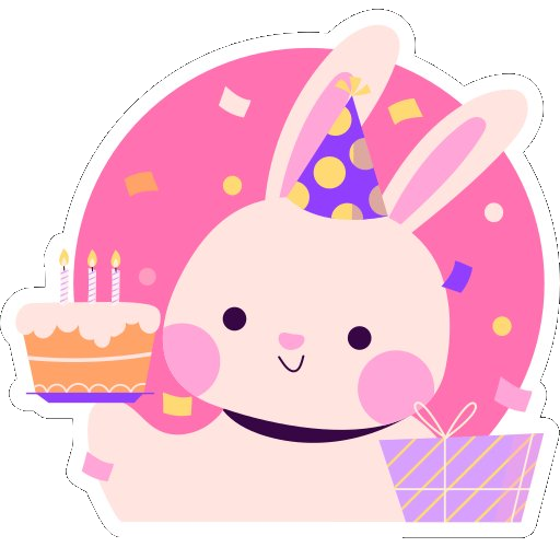 A bunny holding a birthday cake