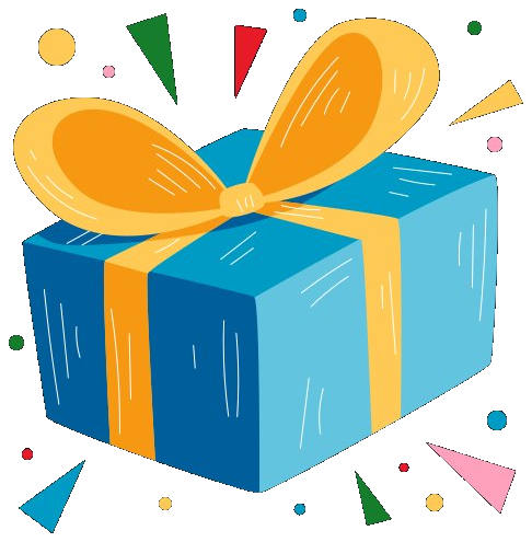 A wrapped gift box with confetti